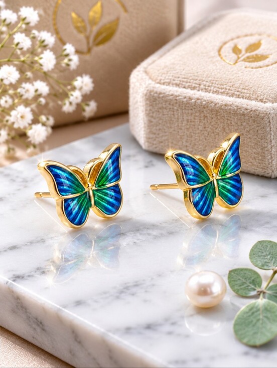 Jewelry - New Elegant Oil Painted Green Butterfly Animal Jewelry Earrings Stud for Women